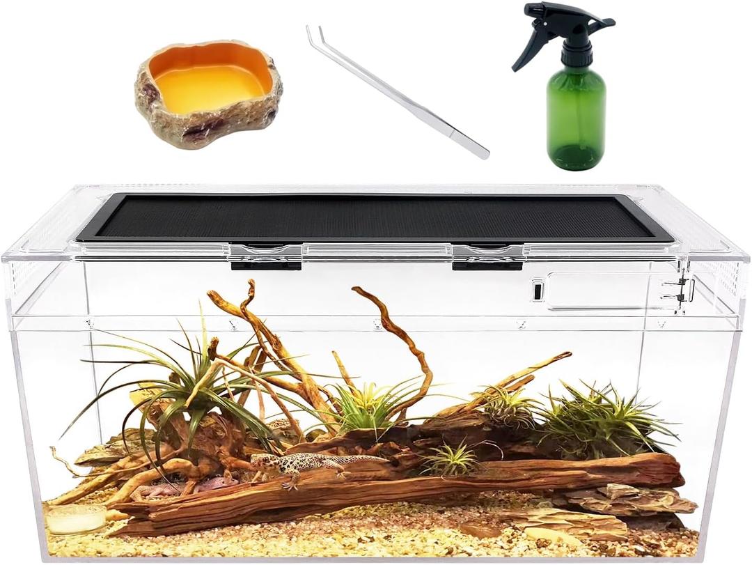 Reptile PC Terrarium Set, 6.6 Gallon Reptile Tank 20" x 10"x 8",for InsectFish,Tarantula,Hermit Crab,Jumping Spider,Iguana,Tortoise,Leopard Gecko,Frog,Bearded Dragon