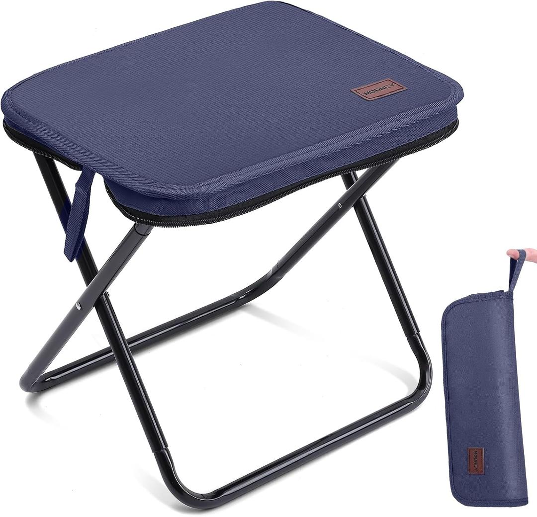 MOONCY Portable Stool, 13 Inch Small Folding Stool for Adults, Ultralight Blue Camping Stools for Hiking and Fishing, Hold Up to 265 LBS