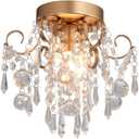 Small Crystal Chandelier Flush Mount Ceiling Light Fixture Bedroom Hall Entryway