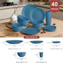 Wheat Straw Dishes Set 40 PCS, Unbreakable Dinnerware Set of 8 - Dinner Plates, Cereal Bowls, Water Cup, Lightweight, Reusable, Microwave & Dishwasher Safe Bowls for Kitchen and Outdoor - Blue