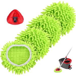 Chenille Mop Heads Replacements 4 Pcs & 1 Base Set for Ocedar Easywring 1-Tank System,Reusable Microfiber Spin Mop Replacement Head for Floor Cleaning and Tile