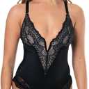 HeyShape Bodysuits for Women - V-Neck Lace Backless Thong - Body Shaper Tummy Control Shapewear for Women, XL