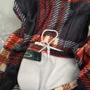 OFEEFAN Long Sleeve Dress for Women Pleated Crew Neck Casual Babydoll Sweater Dress with Pockets Fall Outfits Fashion (Large, Red Black Plaid)