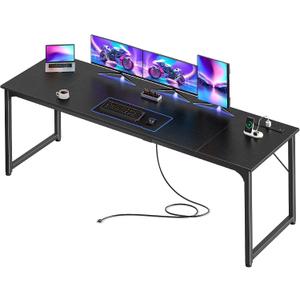 PRAISUN 80 X 24 Inch Office Computer Desk with Power Outlets and USB-C Port, Larger and Longer Gaming Desk, for Home Office, Study, Writing Work from Home Table, Metal Frame, Black