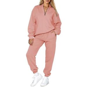 Aleumdr Women 2 Piece Outfits Sweatsuit Oversized Half Zip Pullover Long Sleeve Sweatshirt Jogger Pants Set with Pockets Size S