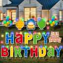 ComboJoy 16 Pcs Happy Birthday Yard Sign with Stakes, Personalized Age Plastic Signs with LED Lights, 20 Number Stickers & Colorful Letters, Weatherproof Birthday Decorations for Indoor & Outdoor Lawn
