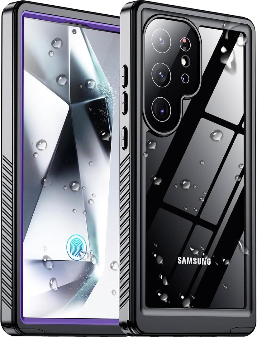 2025 New for Samsung Galaxy S24 Ultra Case Waterproof, [Built-in Camera & Screen Protector][Military Grade Shockproof][IP68 Underwater][Dustproof][Dropproof] Full Body Phone Case for S24 Ultra 6.8" (Purple/Clear)