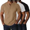 Ficerd 3 Pack Men's Big and Tall Henley T-Shirts Short Sleeve Plus Size Tee Loose Casual Shirts Basic Oversized Tops, Size XL