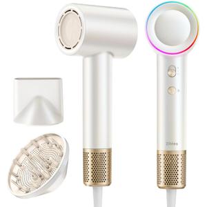 High-Speed Hair Dryer, 160,000 RPM Brushless Motor for Ultra-Fast Drying, 500M Ionic Negative for Frizz Reduce, Low Noise Thermo-Control Blow Dryer with Diffuser for Curly Hair Women and Men,White