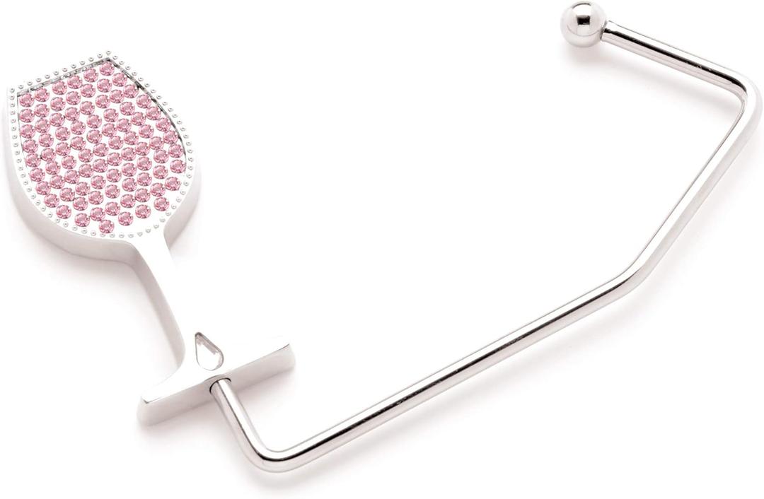 Chris's Stuff Wine Lover's Purse Hook - Portable Handbag Holder - Table/Desk Hanger with Wine Glass Rhinestone Design (Pink)