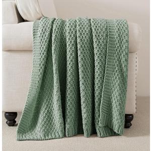 WDCOZY Chunky Cable Knit Throw Blanket Super Soft Warm Knitted Throw Blanket for Couch, Sofa, Chair, Bed Lightweight Breathable Cozy Comfortable Home Decorative Sage Green 50x60 Inches