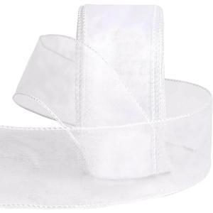 DERAYEE White Organza Wired Ribbon, 2-1/2 Inch x 50 Yards Metallic Edge Christmas Decorative Sheer Ribbon for Xmas Wreaths, Christmas Tree Decoration, Gift Wrapping
