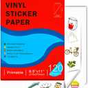 Ruibytree 8.5" x 11" 120 Sheets Printable Waterproof Glossy White Vinyl Sticker Paper for Inkjet Printer, Vivid Colors, Tear Resistance, Easy to cut and peel