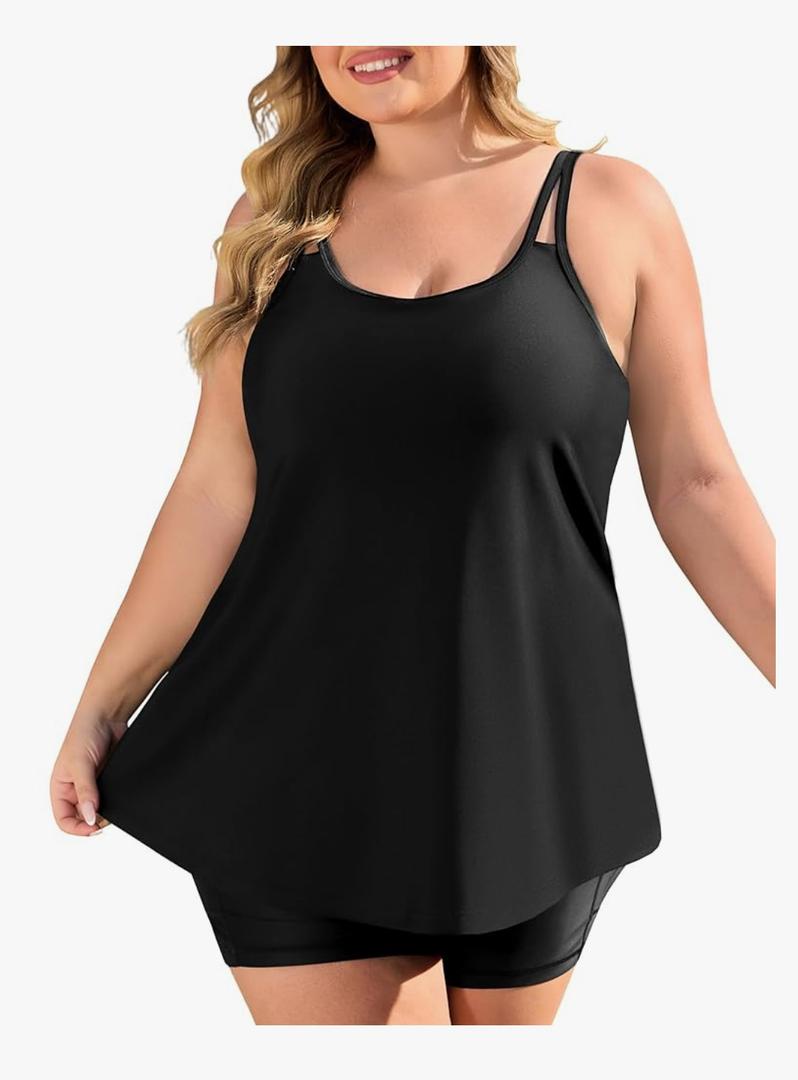 COOTRY Womens 2025 Plus Size Tankini Swimsuits Two Piece Bathing Suits Flowy Swimwear Swim Tank Top with Boyshorts (XXL)