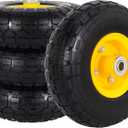 RUTU 4.10/3.50-4" Tire and Wheel, 10 Inch Solid Tires Wheels with 5/8" Axle Bore Hole 2.2" Offset Hub for Wheelbarrow, Dump Cart, Dolly, Hand Truck, Trolley, Garden Wagon, Gorilla Carts, 4 Pack