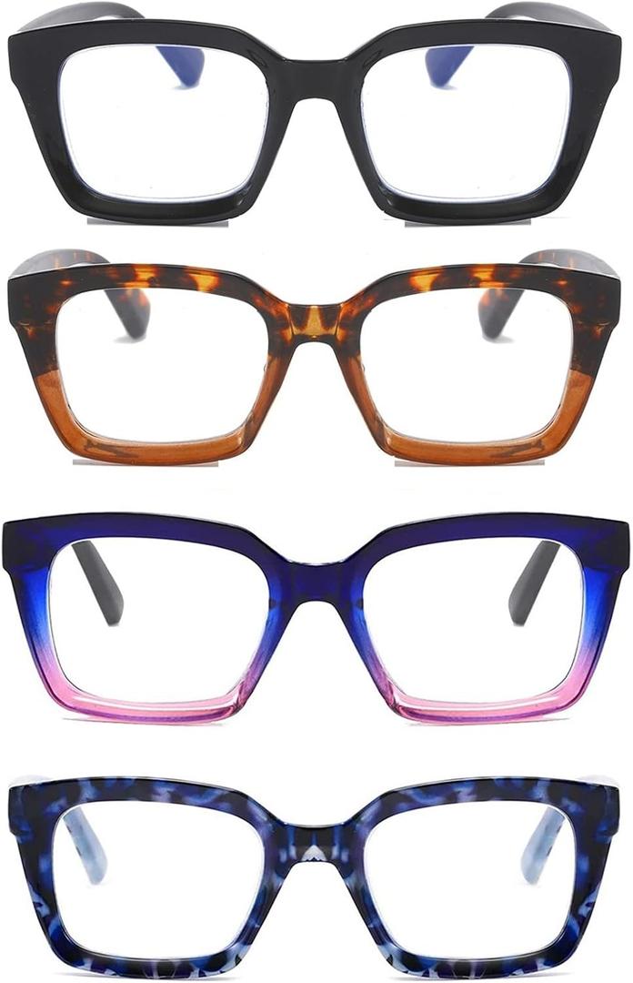 DXYXYO Reading Glasses 1.25 Women Blue Light Blocking Men Oversized Rectangle Computer Readers 4 Pack Retro Fashion Oprah Style Square