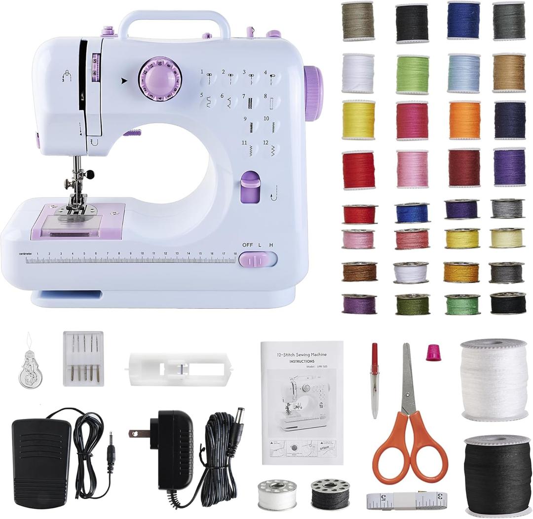 Sewing Machine for Beginners & Kids, Mini Portable Sewing Machines with 12 Built-in Stitch Patterns, 2-Speed Foot Pedal, Perfect for Teaching Daughter Granddaughter to Sew(with 27 Pieces Sewing Kit) (Purple)
