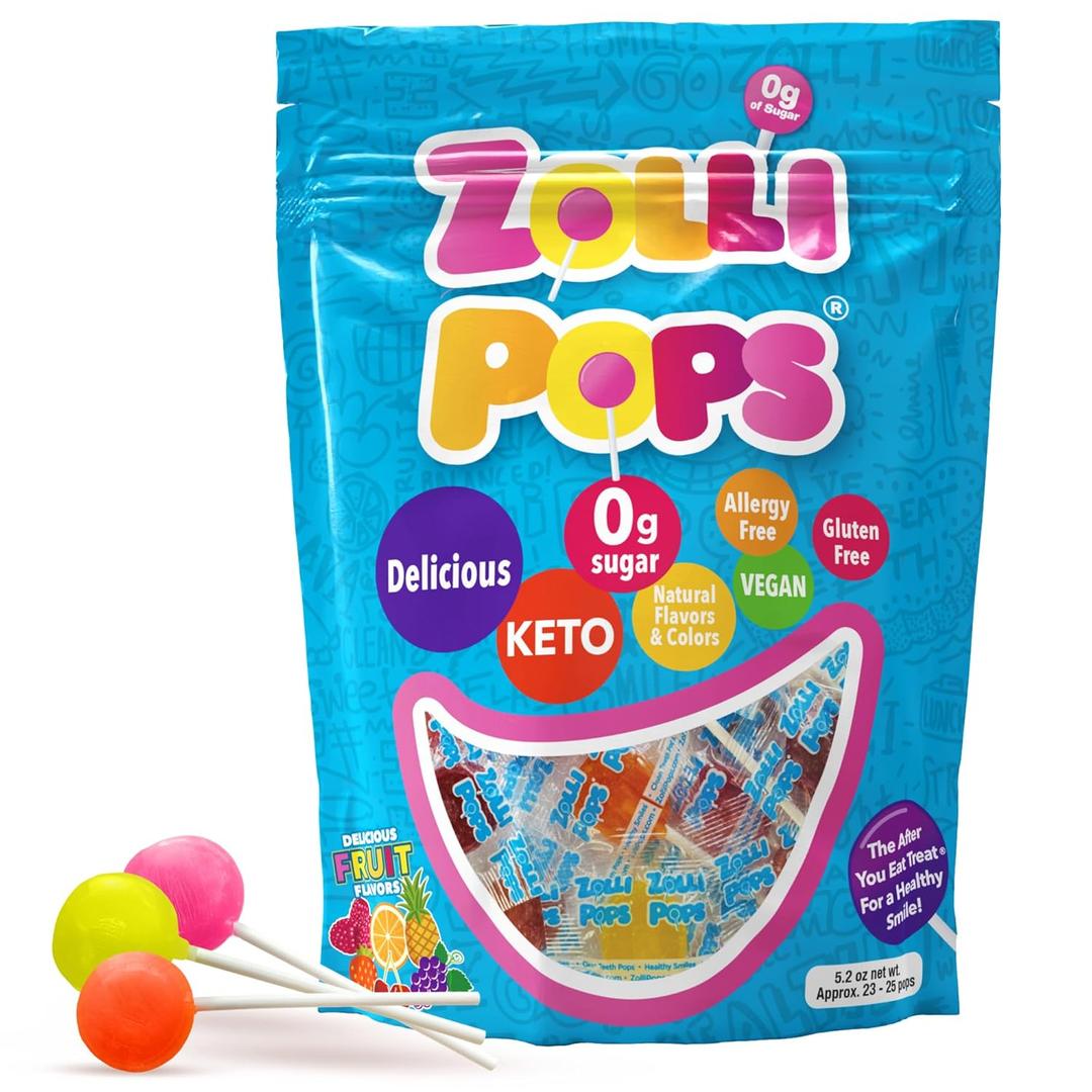 Zollipops Clean Teeth Lollipops, Anti Cavity, Sugar Free Candy for a Healthy Smile Great for Kids, Diabetics and Keto Diet, Natural Fruit Variety, 5.2oz (packaging may vary)