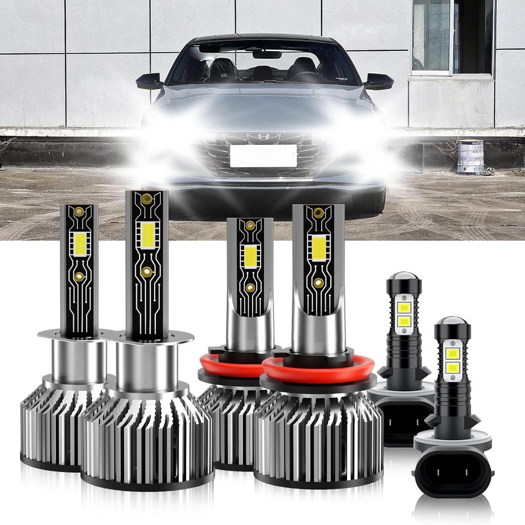 Compatible For Hyundai Elantra 2007-2013 H1 H11 High/Low Beam 881 Fog Light Bulbs, 600% Brightness 6500K White with Cooling Fan, Plug and Play, IP68, Pack of 6