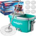 Spin Mop and Bucket Set with 6 Microfiber Heads, Turquoise