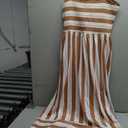 OFEEFAN Maxi Dress Spaghetti Strap Business Casual Spring Long Sundresses for Women Resort Wear Summer Clothes Beach Vacation Cruise Outfits Khaki Striped, L
