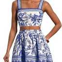 SOLY HUX Tropical Vacation for Women Halter Tie Backless Sundress Sleeveless A Line Short 2 Piece Medium