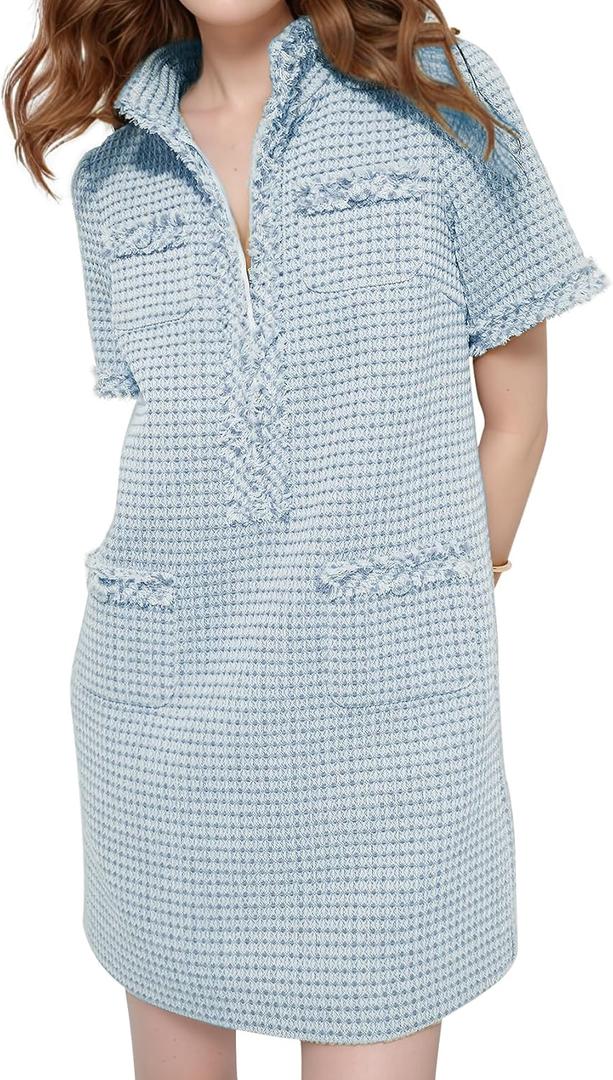 PEHMEA Womens Tweed Dress 2026 Short Sleeve Shift Mini Elegant Formal Work Cocktail Party Dresses,xsmall