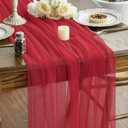 Artoid Mode 6PCS Red Gauze Table Runner 120 Inch 10FT, Seasonal Sheer Kitchen Dining Holiday Wedding Birthday Baby Shower Table Decor for Home Party