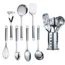 Berglander Cooking Utensil Set 8 Piece, Stainless Steel Kitchen Tool Set with Stand,Cooking Utensils, Slotted Tuner, Ladle, Skimmer, Serving Spoon, Pasta Server,Potato Maseher, Egg Whisk 