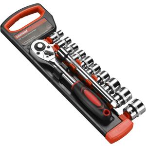 Egofine 12pcs 3/8 Inch Ratchet Socket Wrench Set, Drive Socket Set with 10 Sockets 8-14,17,19,21mm and 2 Way Quick Released Ratchet Handle and Extension Bar