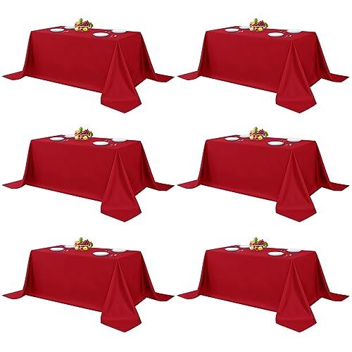 Fitable Elegant Red Rectangle Table Clothes, 6 Pack - 90 x 132 Inch - Reusable and Washable Tablecloths, Polyester Fabric Table Covers for Wedding, Party, Banquet, Formal Events