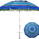 AMMSUN 8 Feet Large Beach Umbrella with Sand Anchor Heavy Duty High Wind Portable Outdoor Umbrellas UV 50+ Protection Air Vent Tilt Patio Garden Pool
