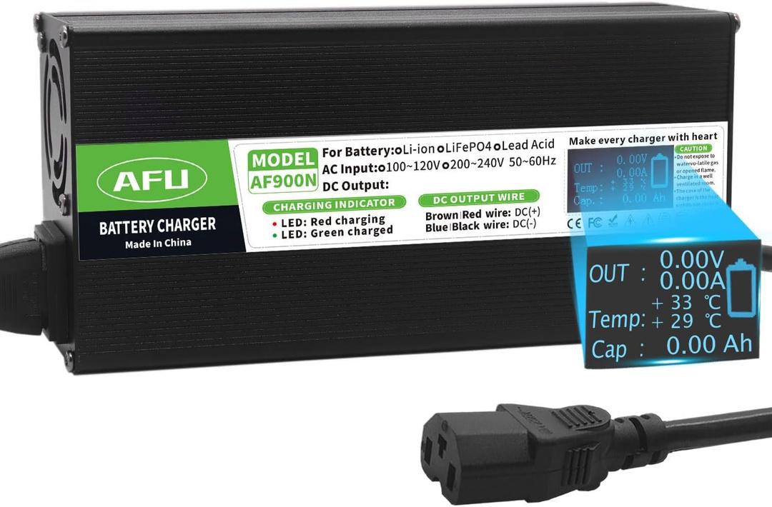 84V 10A Battery Charger Black Aluminum Case Safe and Durable Used for 20S 72V Lithium Battery Smart ChargerWith Charging Display DC Output C13 N+L- Connector