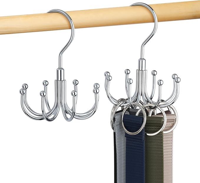Belt Hanger, Rotatable Belt Organizer for Closet, Accessories Rack, Space Saving Hanging Holder Storage Hook (1 Pack, Silver)