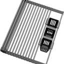 Roll Up Dish Drying Rack, Silicone Wrapped Over The Sink Multipurpose Foldable Dish Drainer Anti-Slip Dish Racks for Kitchen Counter, Sink Drying Rack Cover with Utensil Holder (Black, 17.3" x 17.6")