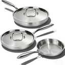 Stainless Steel Frying Pan Set with Lid, Umite Chef 3Pcs Skillet Set (Includes 8",10",12") - 5 Ply Stainless Clad - Heavy Duty & Professional Cookware Set, Fast & Even Heat, Dishwasher and Oven Safe