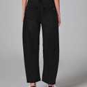 GRAPENT Barrel Jeans for Women Trendy High Waisted Wide Leg Baggy Cropped Relax Fit Stretch Denim Trouser Ankle Pants (Black, S)