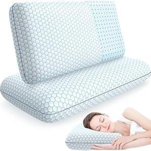 CushyOasis Bed Pillows for Sleeping 2PCS, Memory Foam, Queen Size, Blue | For Side, Back, Stomach Sleepers, Soft & Supportive, Breathable mesh cover, Ergonomic support, Machine Washable, 35.5"x16.2"