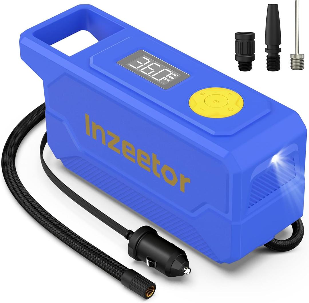 150 PSI Tire Inflator Portable Air Compressor, 12V DC Auto Shutoff Air Pump with Digital Pressure Gauge and Emergency LED Light for Car Tires, Bicycle & Balloons, Blue