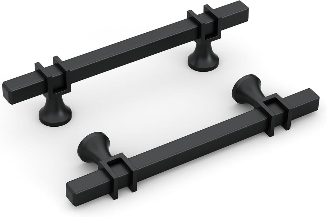 goldenwarm Pack of 10  3-3/4 Inch Black Cabinet Pulls Square Drawer Handles Hardware for Kitchen Dresser Cupboard
