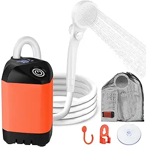 B013 Portable Camping Shower - Outdoor Camp Shower Pump with Showerhead, Low Noise, 7800mAh Rechargeable Shower Camping with Temperature & Power Display for Camping,Beach,Hiking,Car Washing,Pet Bath