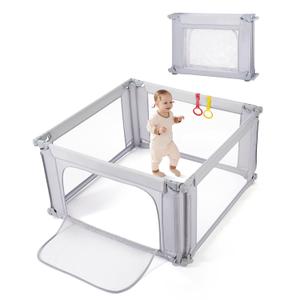 Baby Playpen 47x47 Inch Playpen,Adjustable Playard for Babies and Toddlers,Small Baby Play Pens,Indoor Outdoor Play Yard for Infants with Zipper Door360Mesh Cloth,Grey