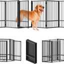 SNUOWU Full Metal Freestanding Dog Gate with Door, 36''Height Foldable Pet Dog Fence for Indoor & Outdoor, 6 Panels Extra Wide Free Standing TallDog Gates for Doorways,House,Stairs,Porch,Deck,Yard