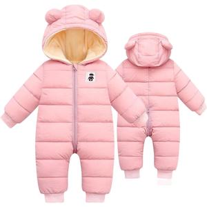 BYFRI Baby Boys Girls Snowsuit Newborn Cozy Winter Coat Infant Bear Hooded Jumpsuit Toddler Snow Outfit for 0-6 Months (Pink)