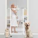 51.18" Tall Extra Tall Pet Gate Dog Door, Auto Close Safety Gates for Kitchen Living Room Doorways Hallway,Indoor Pet Gates for Dogs or Cats(Black) (White, 29.6-40.5")