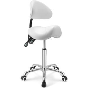 Kaleurrier Saddle Stool Rolling Swivel Height Adjustable with Wheels,Heavy Duty Anti-Fatigue Ergonomic Saddle Chair for Hair Beauty Salon Lab Dental Massage Office Home Kitchen (with Back, White), 21" X 21" X 34"