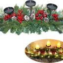 27.6" Christmas Table Centerpiece with Lighs Christmas Candle Holders with 3 Trays Red Berries Balls Pine Cones Xmas Pine Garland Lights Decoration for Centerpiece Table Mantel Holiday Home Decor (Green-cypress)