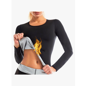 Sauna Sweat Suit Shapewear Top Trainer Workout Body Shaper Sweatsuit Long Sleeve Shirt Women, S