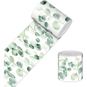 Wallpaper Border 4x196 Inch Peel and Stick Wall Border Wallpaper Border Self Adhesive Watercolor Green Leaf Wall Trim for Kitchen Bathroom Mirror Frame Laundry Room Closet Entryway Decor