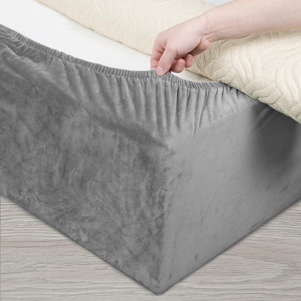Velvet Bed Frame Cover, Bed Base Wrap Cover, Alternative to Traditional Valance Bed Sheet Skirt Cover, Fully Elastic Around The Base of Your Bed, Easy to Install (Queen:59-63", Light Grey)
